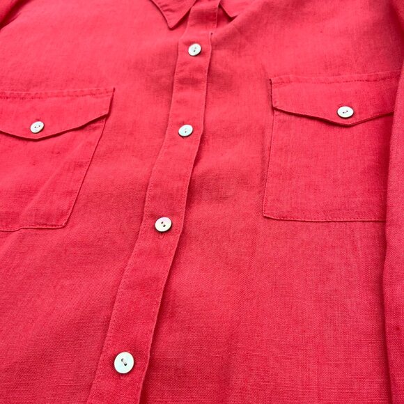 Lino by Chico's Size 2 XXL Linen Rose Button Front Long Sleeve Shirt - Picture 3 of 6
